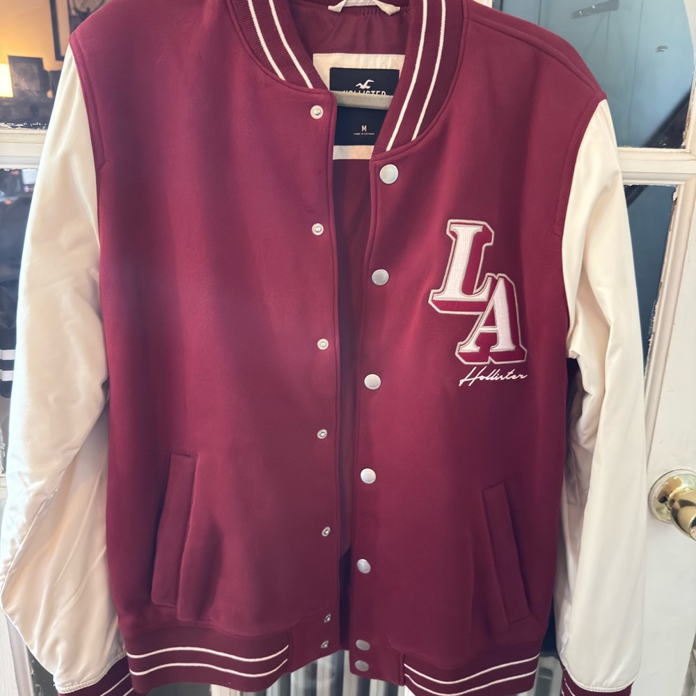 Hollister Maroon and White Varsity Jacket
